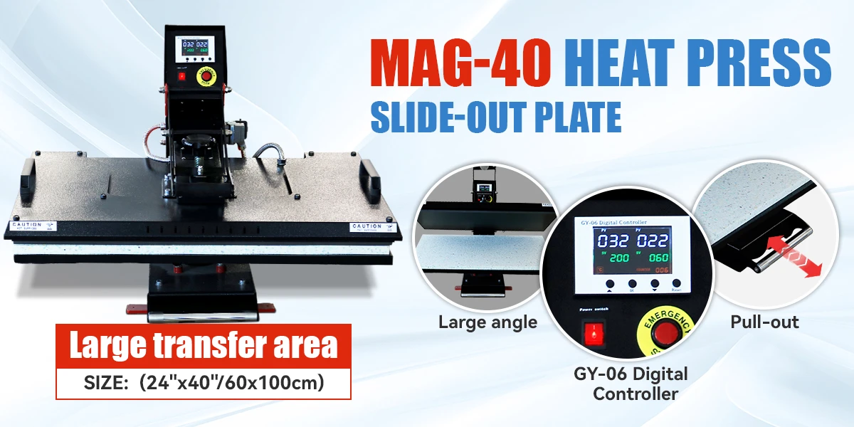 MAG-40 storformat varmepresse med auto-open og presseflade på 60 x 100 cm