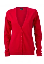 JAMES & NICHOLSON Dame V-hals Cardigan | Klassisk Bomuldstrik  JAMES & NICHOLSON LADIES' V-NECK CARDIGAN