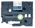 Brother original TZe-RN34 satinb&aring;nd &ndash; guld p&aring; marinebl&aring;, 12 mm bred