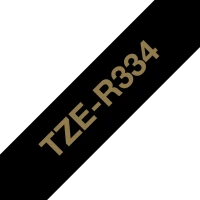 Brother original TZe-R334 satinbånd – Guld på sort, 12 mm bredt