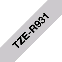 Brother original TZe-R931 satinbånd - Sort på sølv, 12 mm bredt