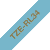 Brother original TZe-RL34 satinbånd – Guld på lyseblå, 12 mm bredt
