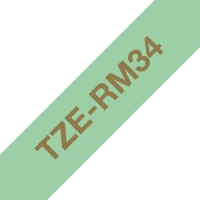 Brother original TZe-RM34 satinbånd – Guld på mintgrøn, 12 mm bredt