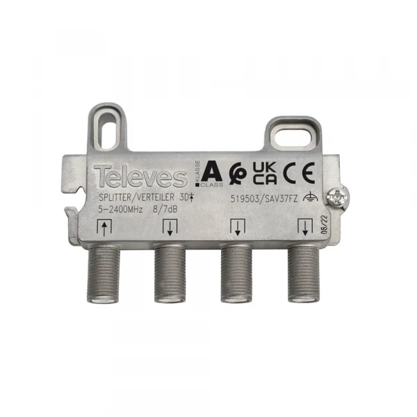 Splitter F-kontakt 3-vej 5-2400 MHz Splitter F-kontakt 3-vej 5-2400 MHz