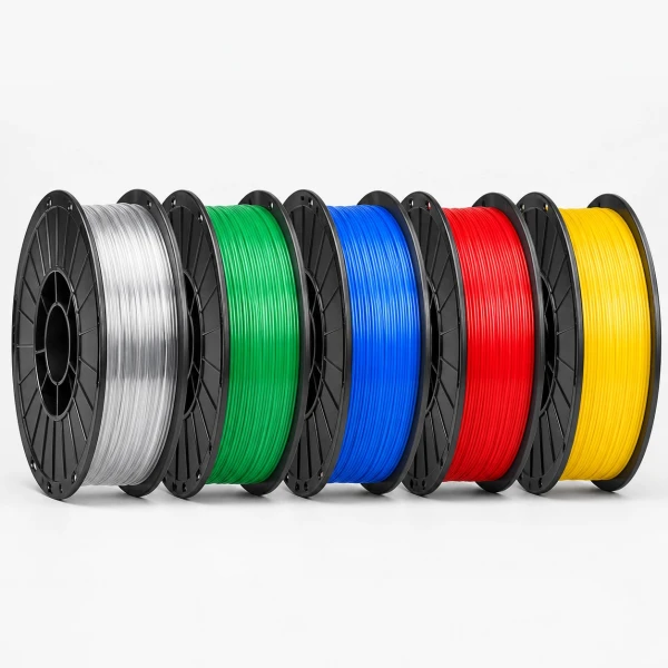 SKILPRO - Transparent PLA++ Filament pakke - Transparent, gr&oslash;n, bl&aring;, r&oslash;d og gul - 5 x 1 kg