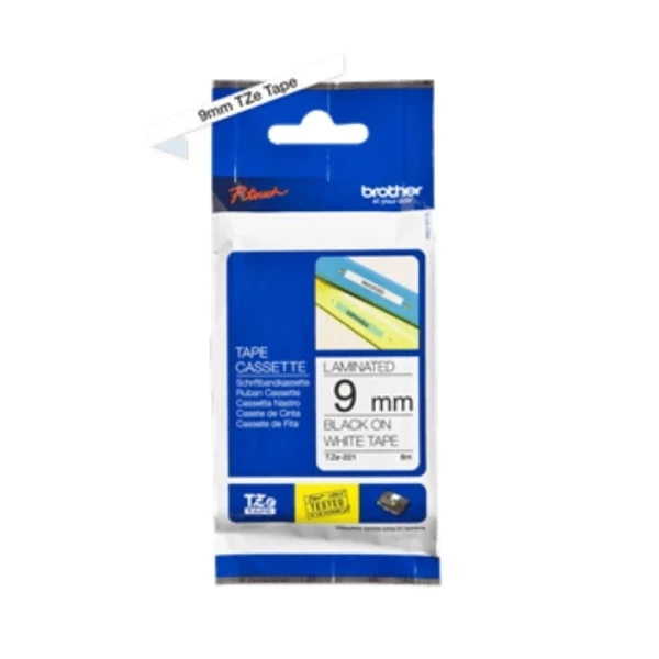 Brother original TZe221 tape – sort på hvid, 9 mm bred Brother original TZe221 tape – sort på hvid, 9 mm bred