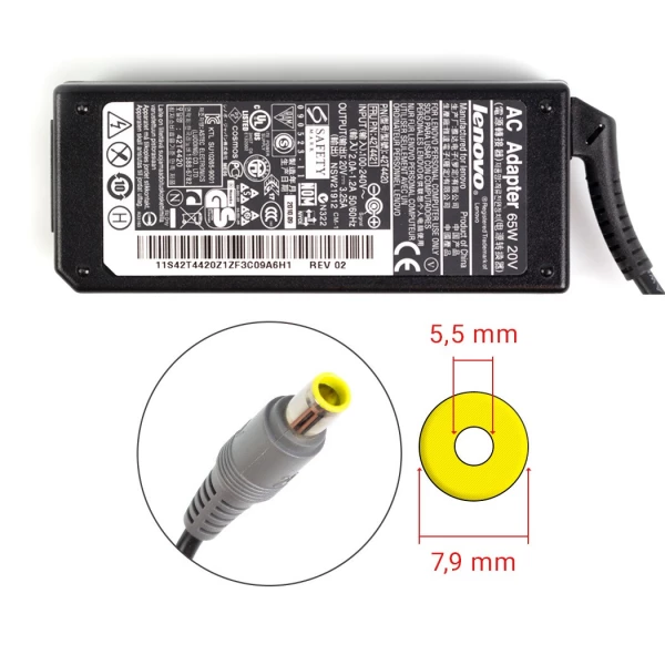 Lenovo 65W 20V 3.25A strømforsyning med 7.9mm x 5.5mm central pin inside - Original Lenovo 65W 20V 3.25A strømforsyning med 7.9mm x 5.5mm central pin inside - Original