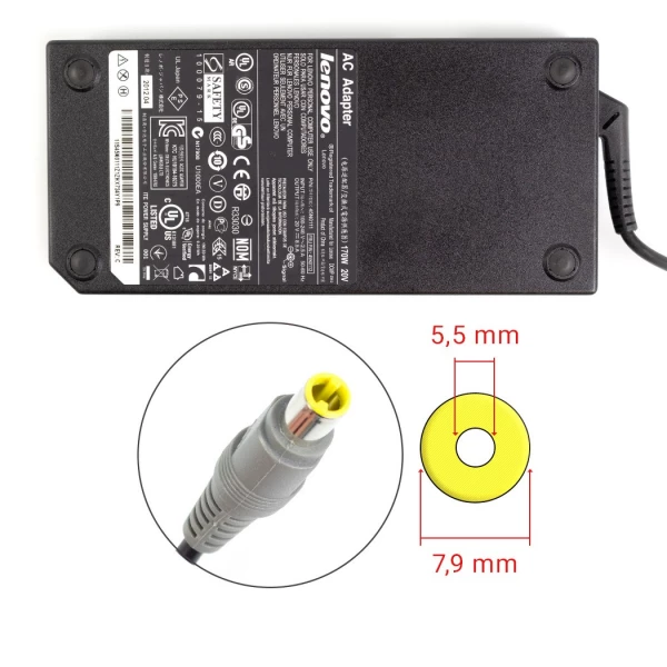 IBM-Lenovo 170W 20V 8.5A strømforsyning med 7.9mm x 5.5mm, Pin In Tip - Original (reused) IBM-Lenovo 170W 20V 8.5A strømforsyning med 7.9mm x 5.5mm, Pin In Tip - Original (reused)