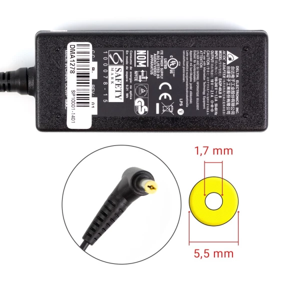 Acer 40W 19V 2.15A strømforsyning med 5.5mm x 1.7mm stik - Original Acer 40W 19V 2.15A strømforsyning med 5.5mm x 1.7mm stik - Original