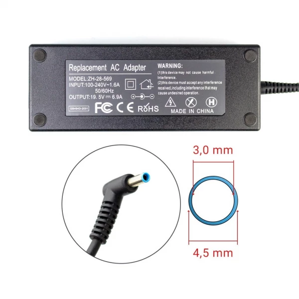 HP 135W 19,5V ~ 6,9A , 4,5mm x 3,0mm - Kompatibel HP 135W 19,5V ~ 6,9A , 4,5mm x 3,0mm - Kompatibel