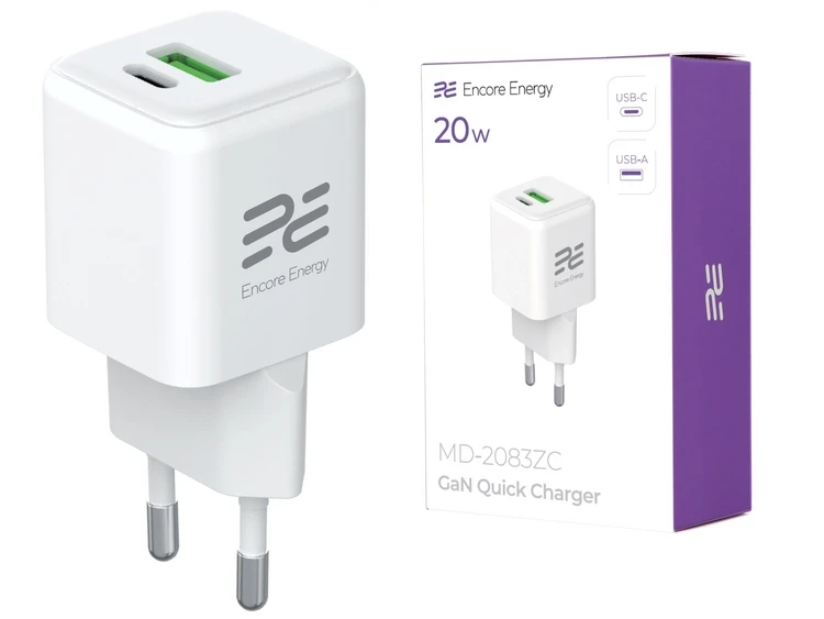 Encore Energy Adapter dobebelte port USB-C USB-A 20W - Hvid