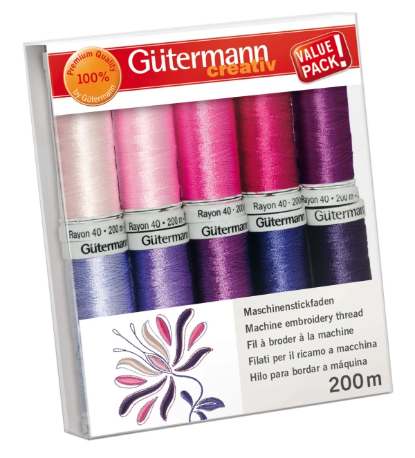 Gütermann broderitråd sæt i lyserøde og lilla farver Gütermann broderitråd sæt i lyserøde og lilla farver