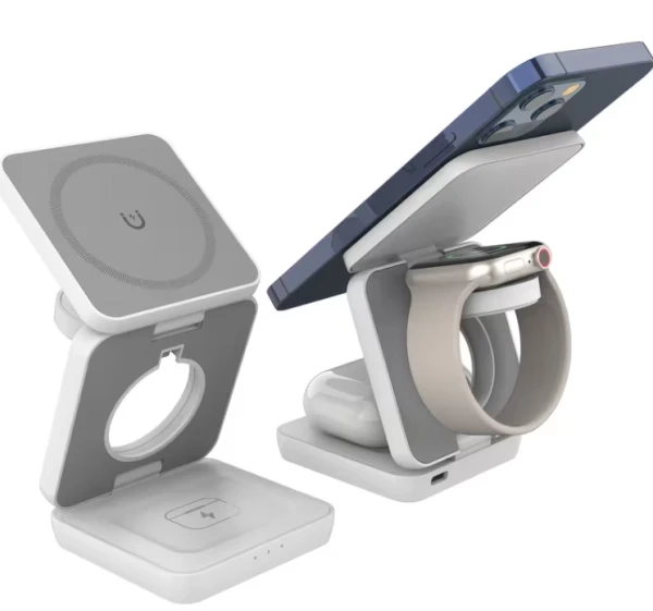 Magnetisk Tr&aring;dl&oslash;s Oplader  15W 3i1 - hvid/gr&aring;