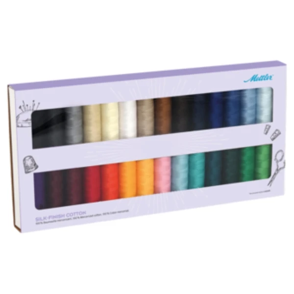 Silkefinish bomuldstr&aring;d &ndash; pakke med 28 spoler