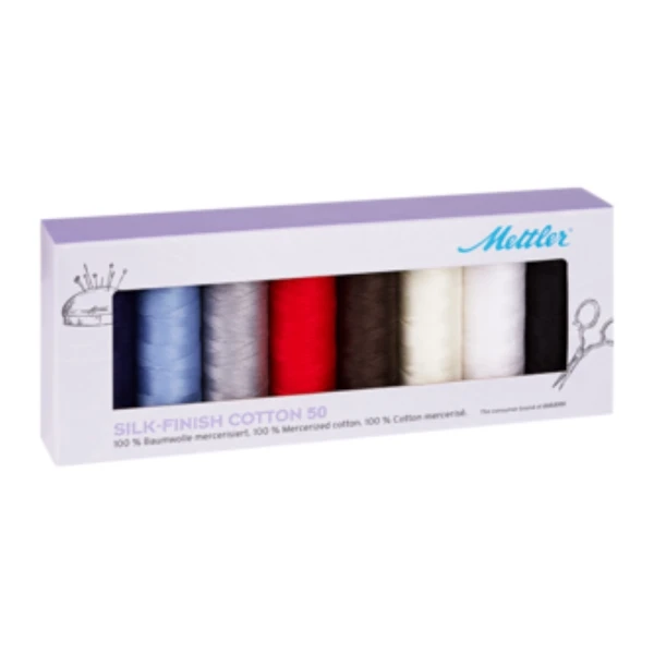 Silkefinish bomuldstr&aring;d &ndash; pakke med 8 spoler