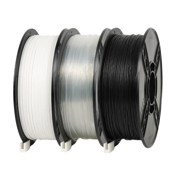 SKILPRO - PETG Filament pakke - Transparent, hvid og sort - 3 x 1 kg