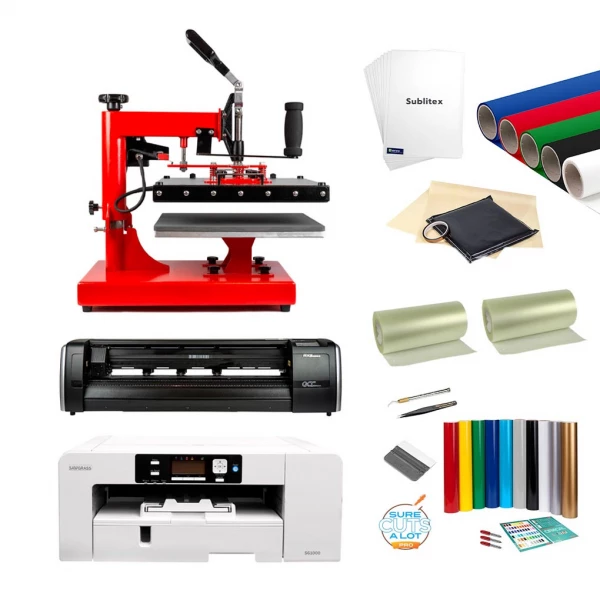 Skiltepakke med varmepresser og skæreplotter Skiltepakke med RX2-61 Skæreplotter, 4i1 varmepresser og A3 sublimations printer