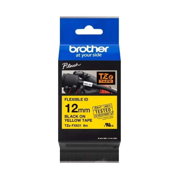 Brother original TZe-FX631 tape – sort på gul, 12 mm bred Brother original TZe-FX631 tape – sort på gul, 12 mm bred